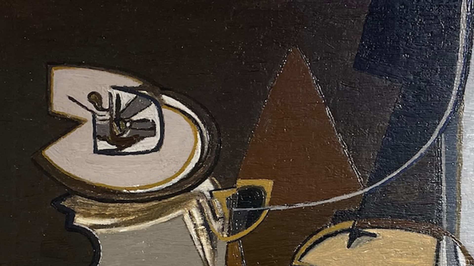 Abstract Cubist oil painting with geometric shapes and muted tones
