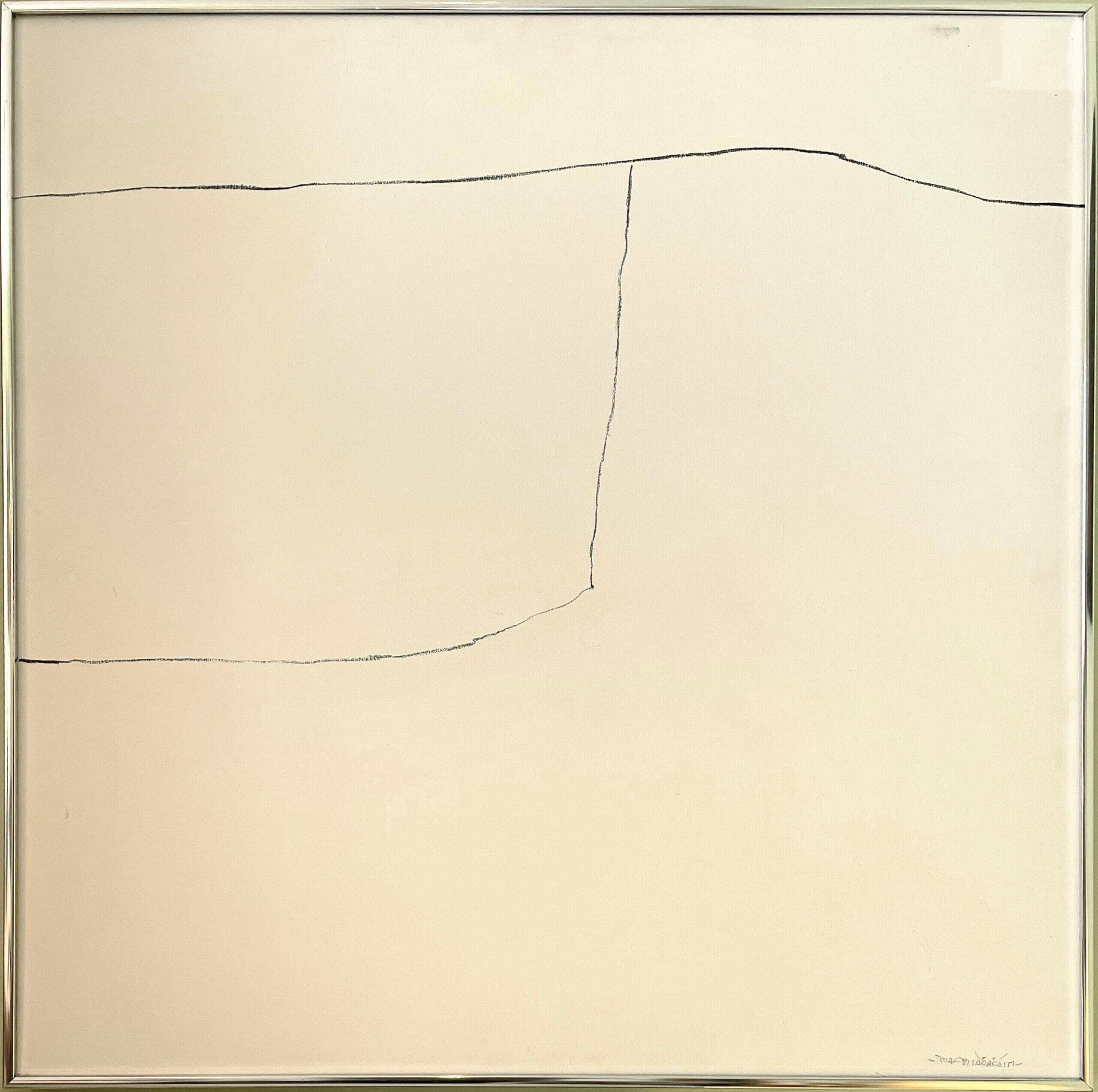 Minimalist abstract artwork with fine black lines on white