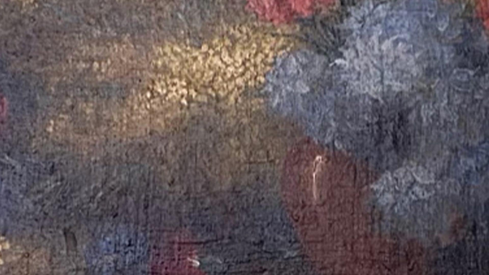 Close-up detail of an aged oil painting with textured surface