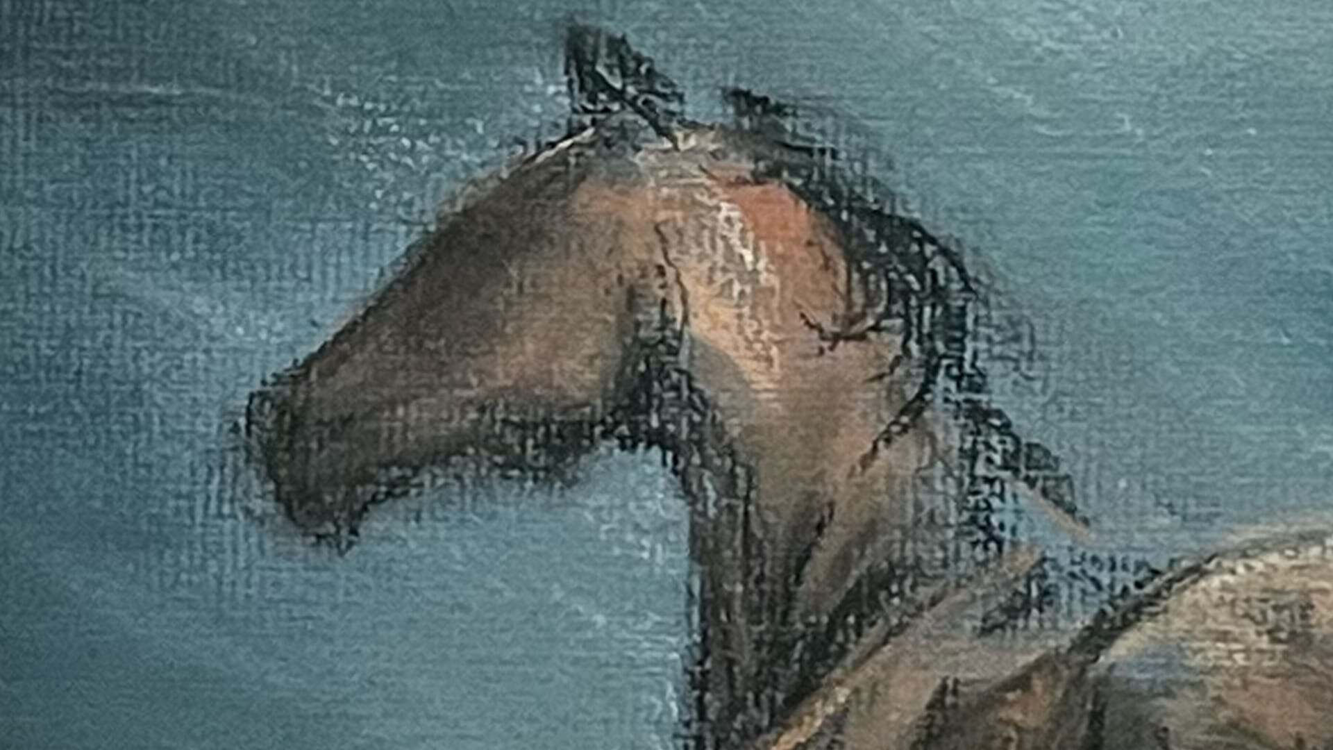 Oil painting close-up of a horse's head and neck