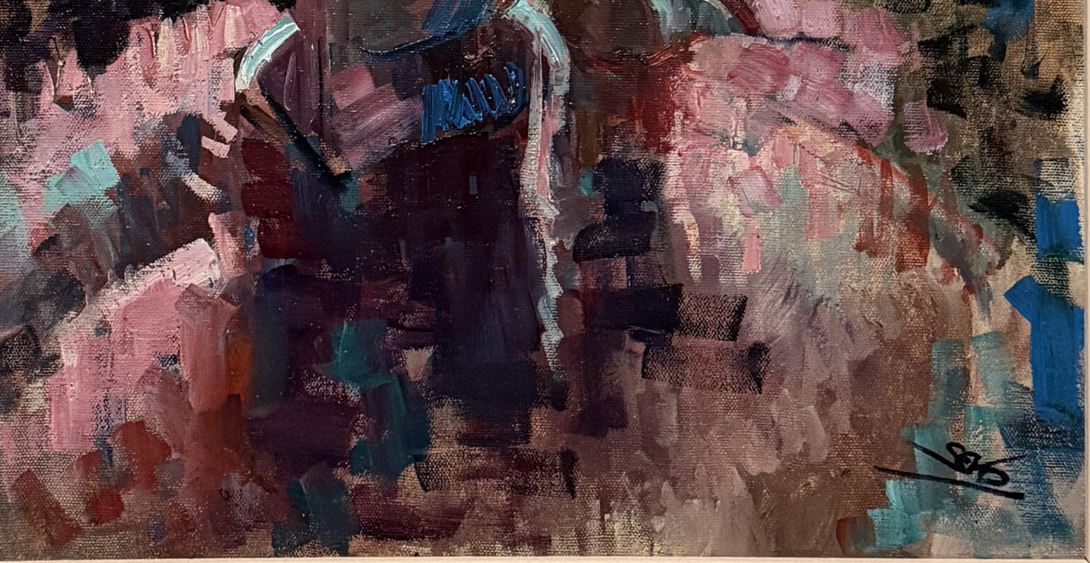 Impressionist oil painting of ballerina in pink tutu